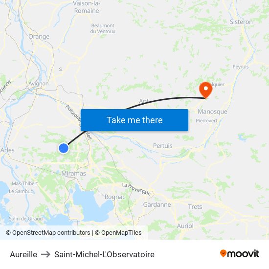 Aureille to Saint-Michel-L'Observatoire map