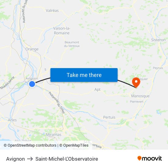 Avignon to Saint-Michel-L'Observatoire map