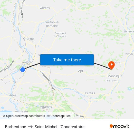 Barbentane to Saint-Michel-L'Observatoire map