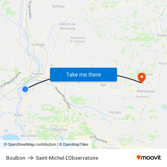 Boulbon to Saint-Michel-L'Observatoire map