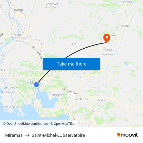 Miramas to Saint-Michel-L'Observatoire map