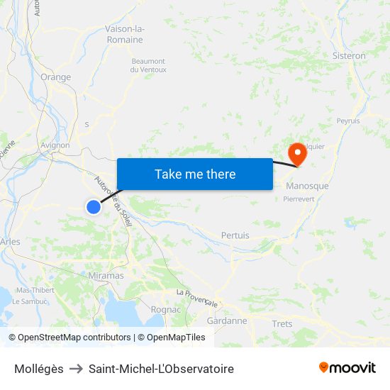 Mollégès to Saint-Michel-L'Observatoire map