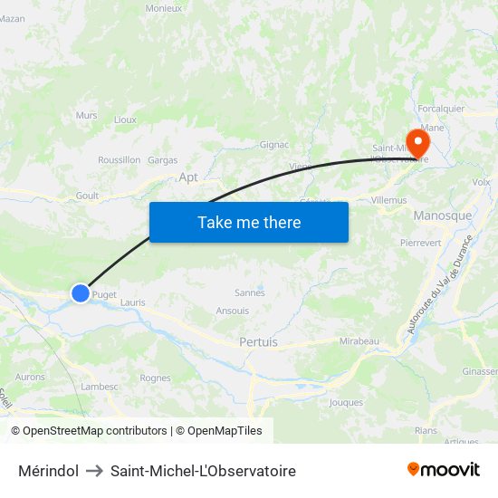 Mérindol to Saint-Michel-L'Observatoire map