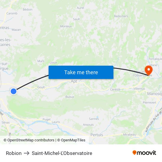 Robion to Saint-Michel-L'Observatoire map