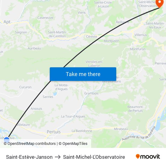 Saint-Estève-Janson to Saint-Michel-L'Observatoire map