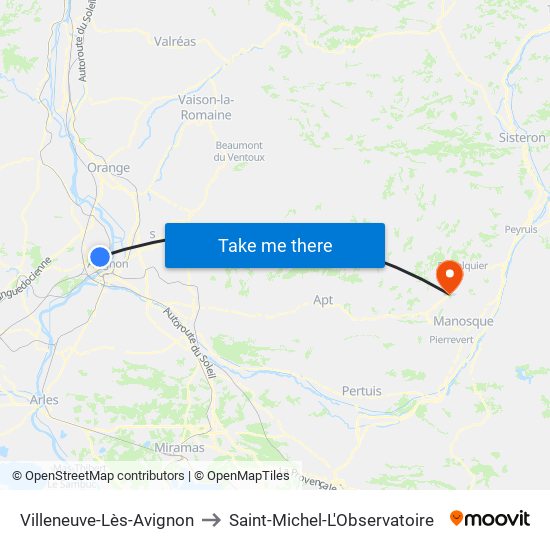 Villeneuve-Lès-Avignon to Saint-Michel-L'Observatoire map