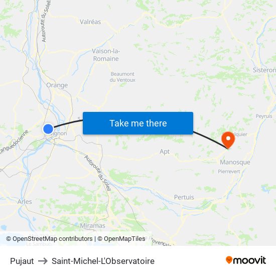 Pujaut to Saint-Michel-L'Observatoire map