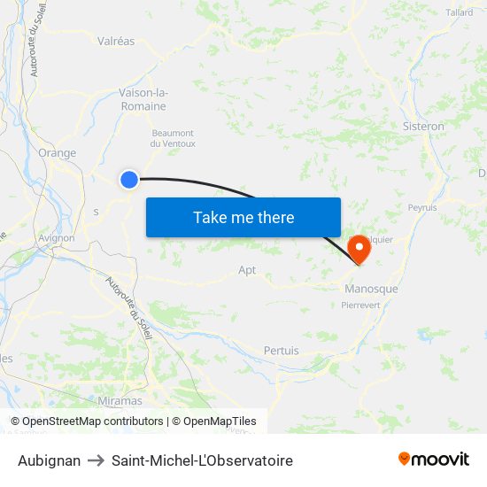 Aubignan to Saint-Michel-L'Observatoire map