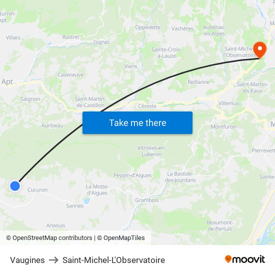 Vaugines to Saint-Michel-L'Observatoire map