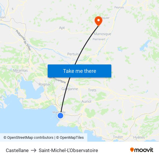 Castellane to Saint-Michel-L'Observatoire map