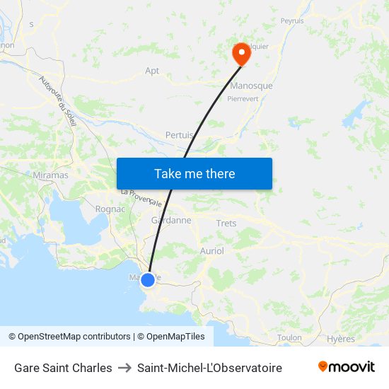 Gare Saint Charles to Saint-Michel-L'Observatoire map