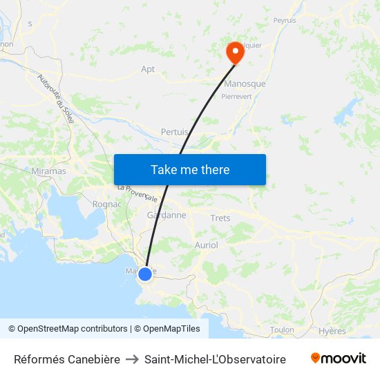 Réformés Canebière to Saint-Michel-L'Observatoire map
