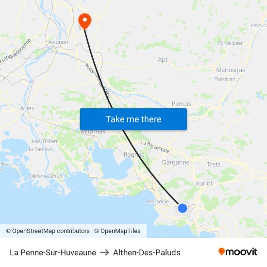 La Penne-Sur-Huveaune to Althen-Des-Paluds map