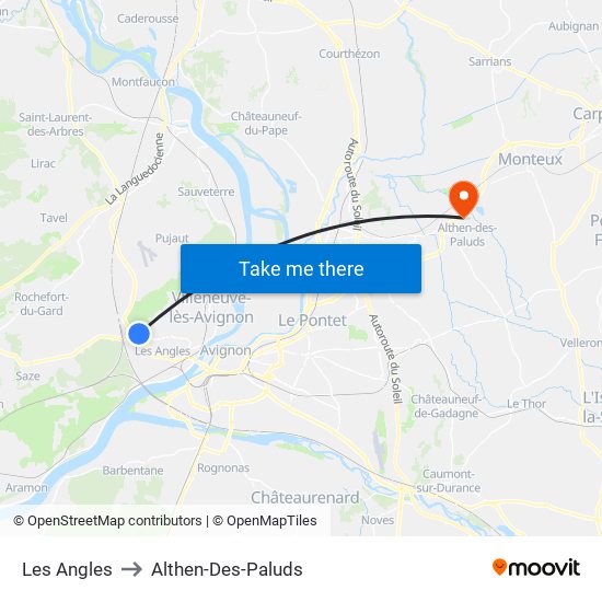 Les Angles to Althen-Des-Paluds map