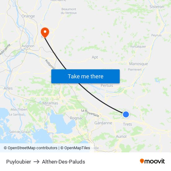 Puyloubier to Althen-Des-Paluds map