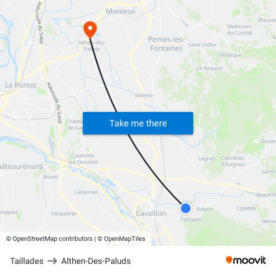 Taillades to Althen-Des-Paluds map