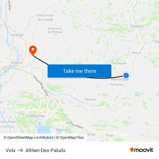 Volx to Althen-Des-Paluds map