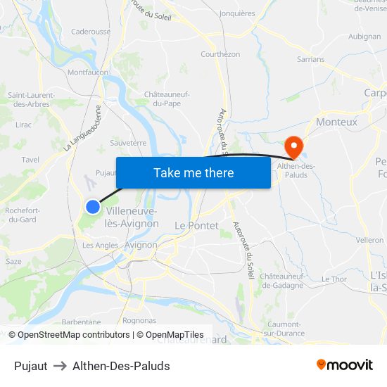 Pujaut to Althen-Des-Paluds map