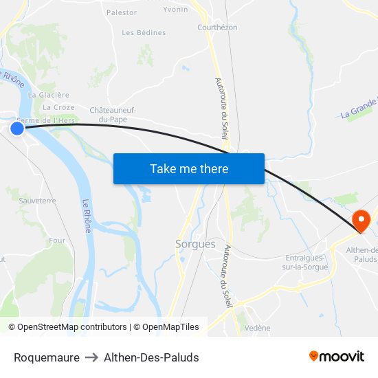 Roquemaure to Althen-Des-Paluds map