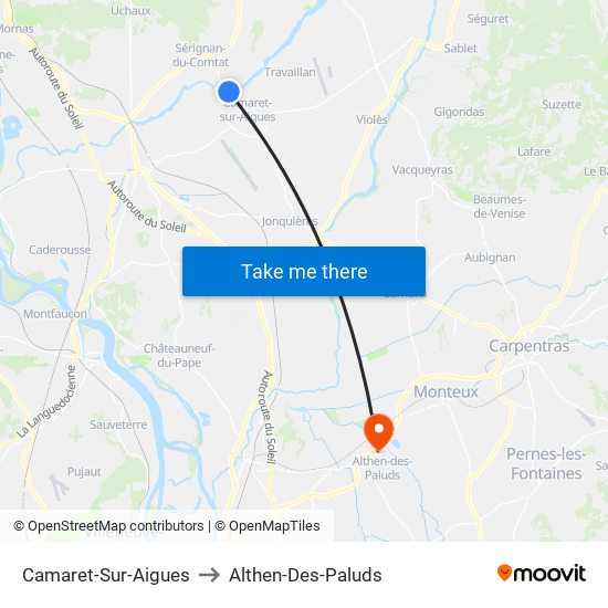 Camaret-Sur-Aigues to Althen-Des-Paluds map