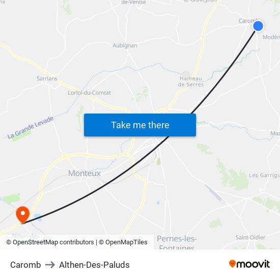 Caromb to Althen-Des-Paluds map