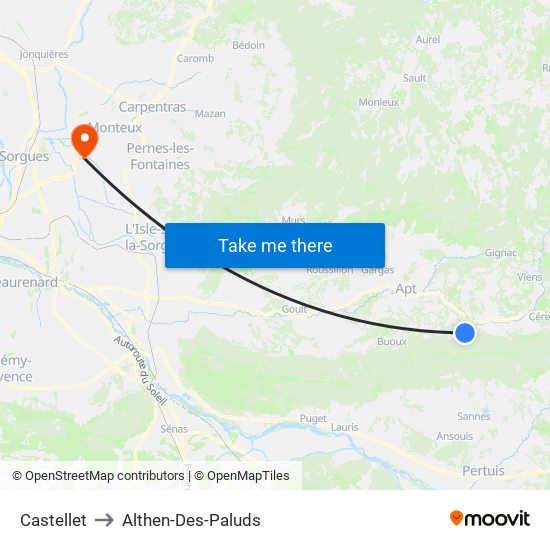 Castellet to Althen-Des-Paluds map