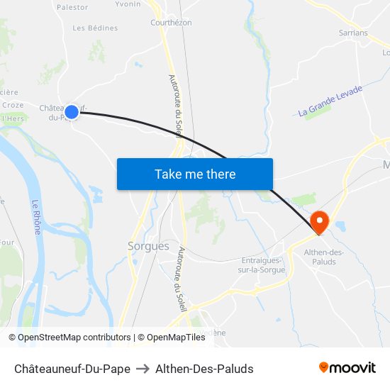 Châteauneuf-Du-Pape to Althen-Des-Paluds map