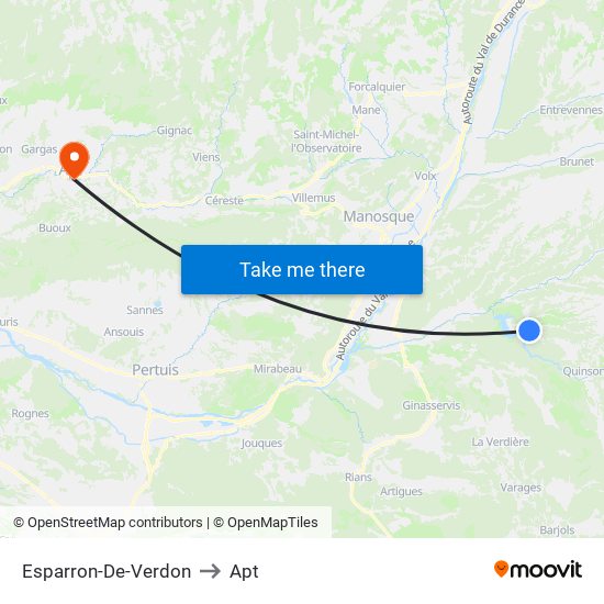 Esparron-De-Verdon to Apt map