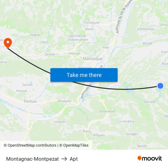 Montagnac-Montpezat to Apt map