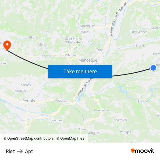 Riez to Apt map