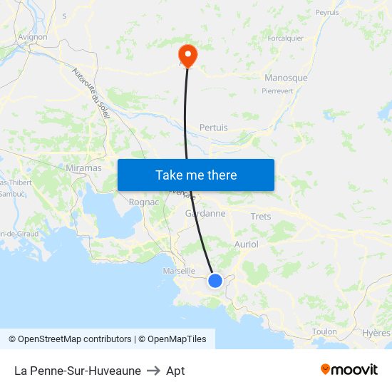 La Penne-Sur-Huveaune to Apt map