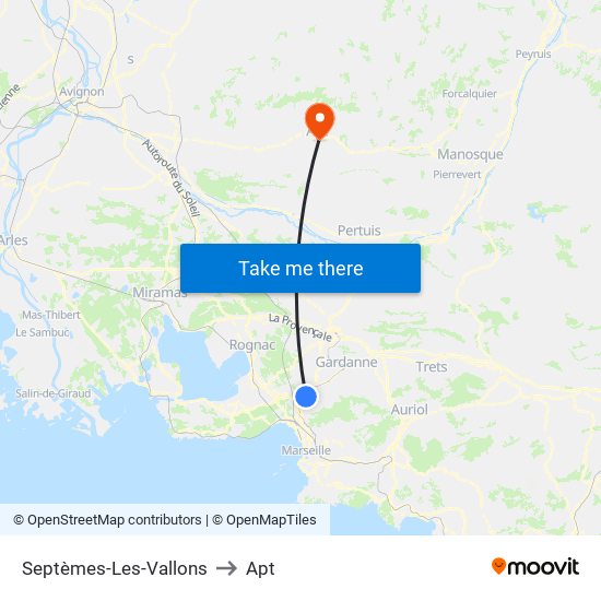 Septèmes-Les-Vallons to Apt map