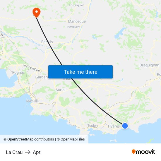 La Crau to Apt map
