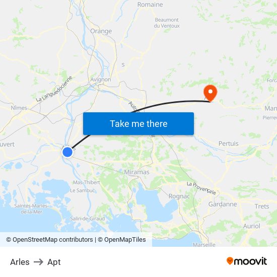 Arles to Apt map