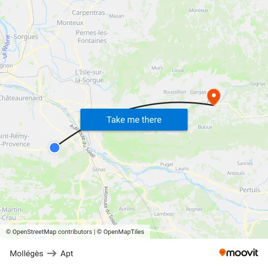 Mollégès to Apt map
