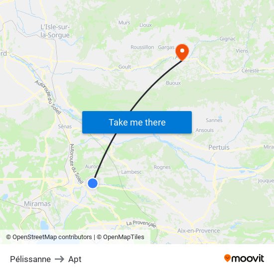 Pélissanne to Apt map