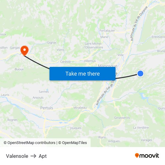 Valensole to Apt map