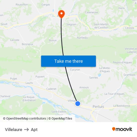 Villelaure to Apt map
