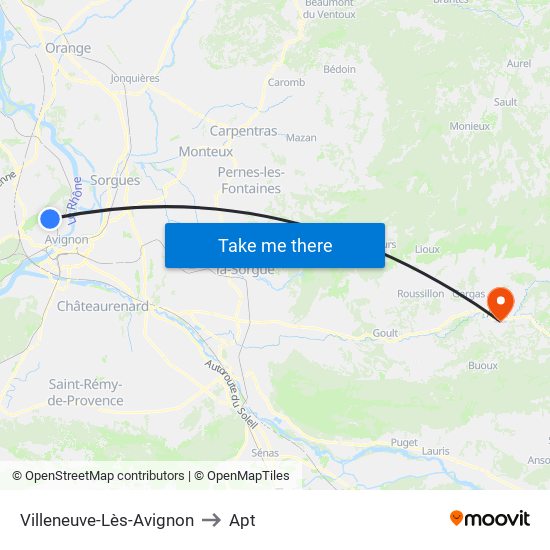 Villeneuve-Lès-Avignon to Apt map