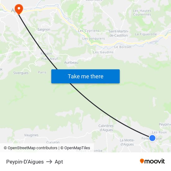 Peypin-D'Aigues to Apt map