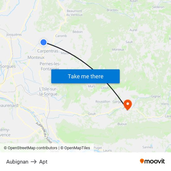 Aubignan to Apt map