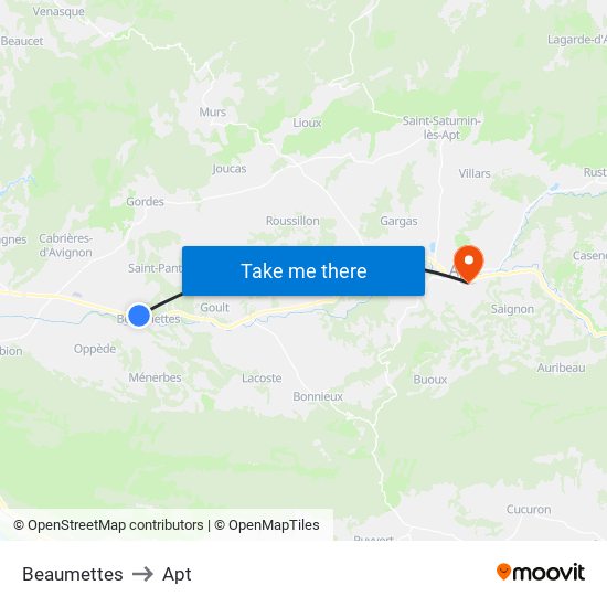 Beaumettes to Apt map