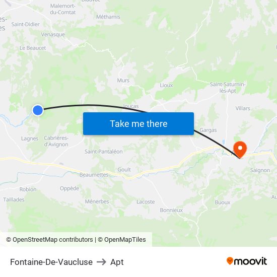 Fontaine-De-Vaucluse to Apt map