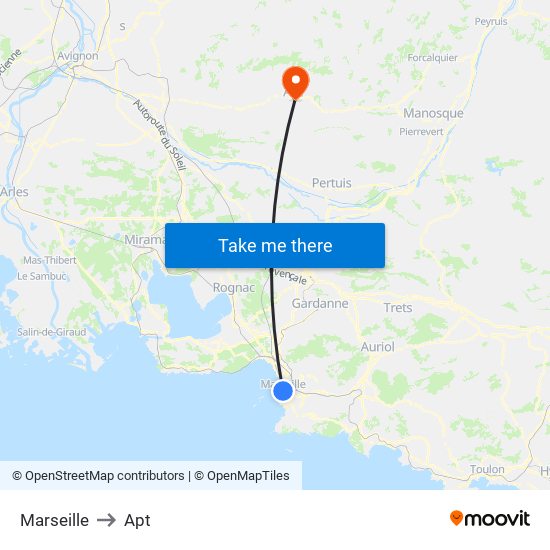 Marseille to Apt map