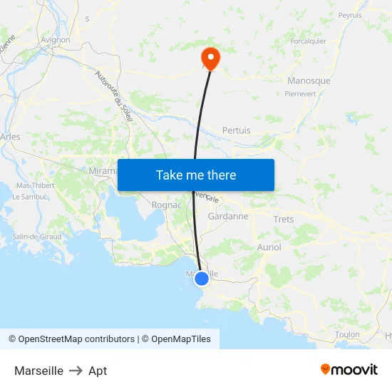 Marseille to Apt map