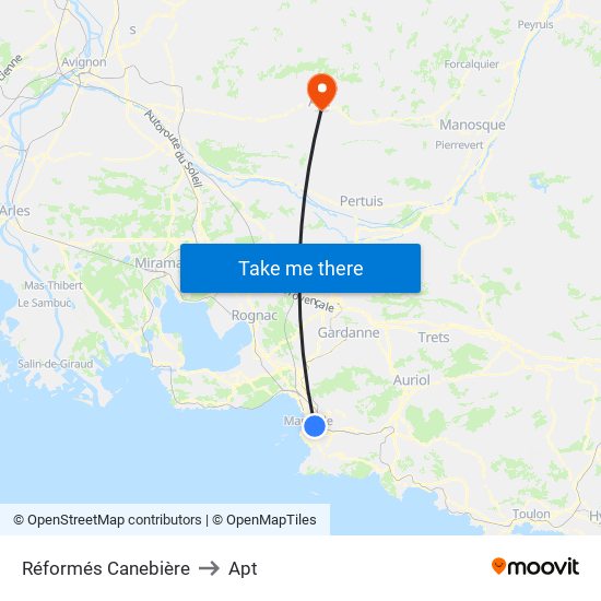 Réformés Canebière to Apt map