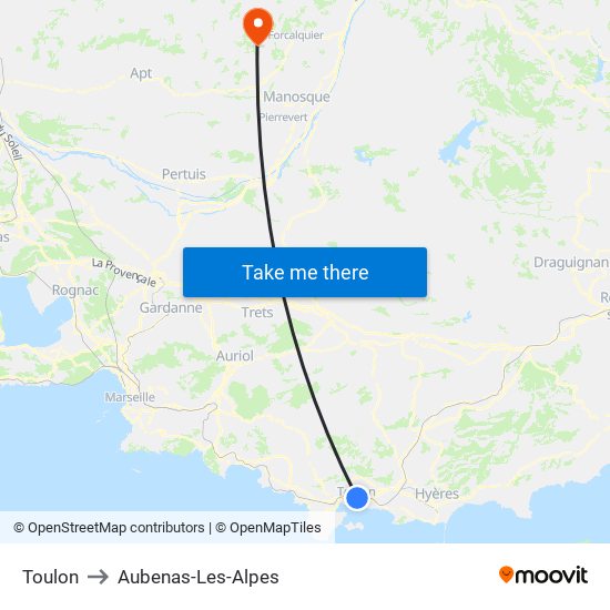 Toulon to Aubenas-Les-Alpes map