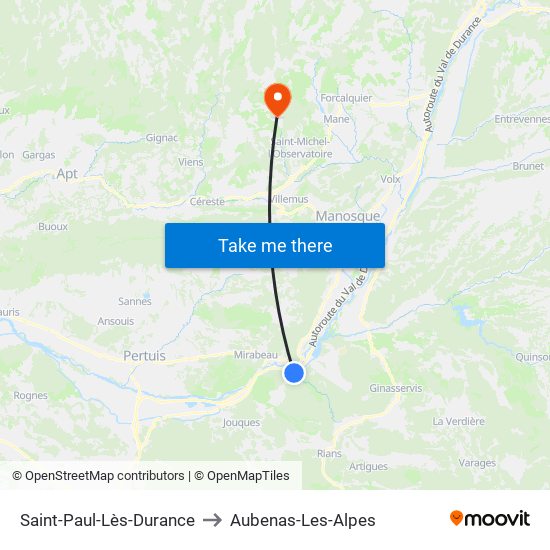 Saint-Paul-Lès-Durance to Aubenas-Les-Alpes map