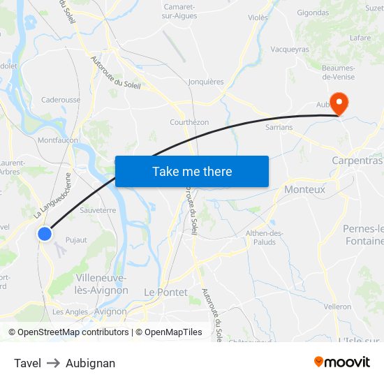 Tavel to Aubignan map