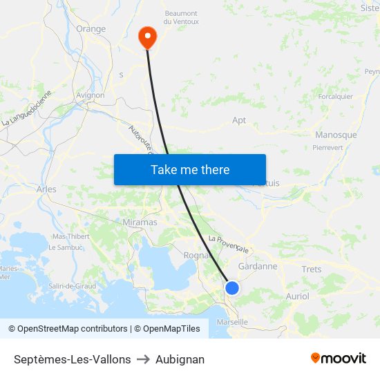 Septèmes-Les-Vallons to Aubignan map